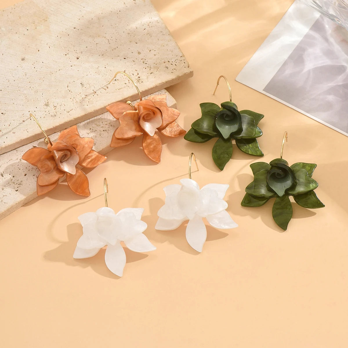 Muse Essentials - Big Lily Style Metal Acrylic Petal Earrings