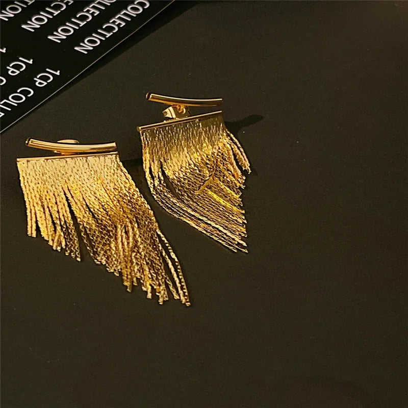 Muse Essentials - Fashion Statement Earring Long Gold Color Tassel Earrings