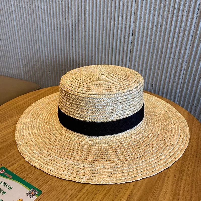 Ivy's Crown Straw Hat Wide Brim French Elegant Square Ribbon Hat