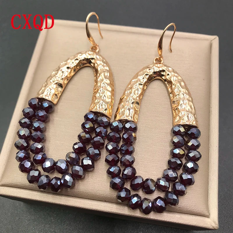 Muse Essentials - Handmade Big Long Oval Glass Beads Earrings