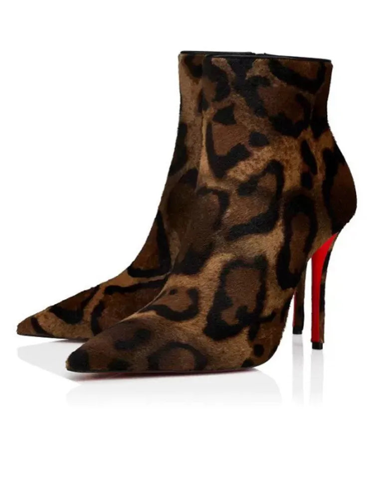 The Muse Step Edit Women's New Red Bottoms Slim High-Heeled Red Bottom Boots with Fashionable Pointed Side Zipper