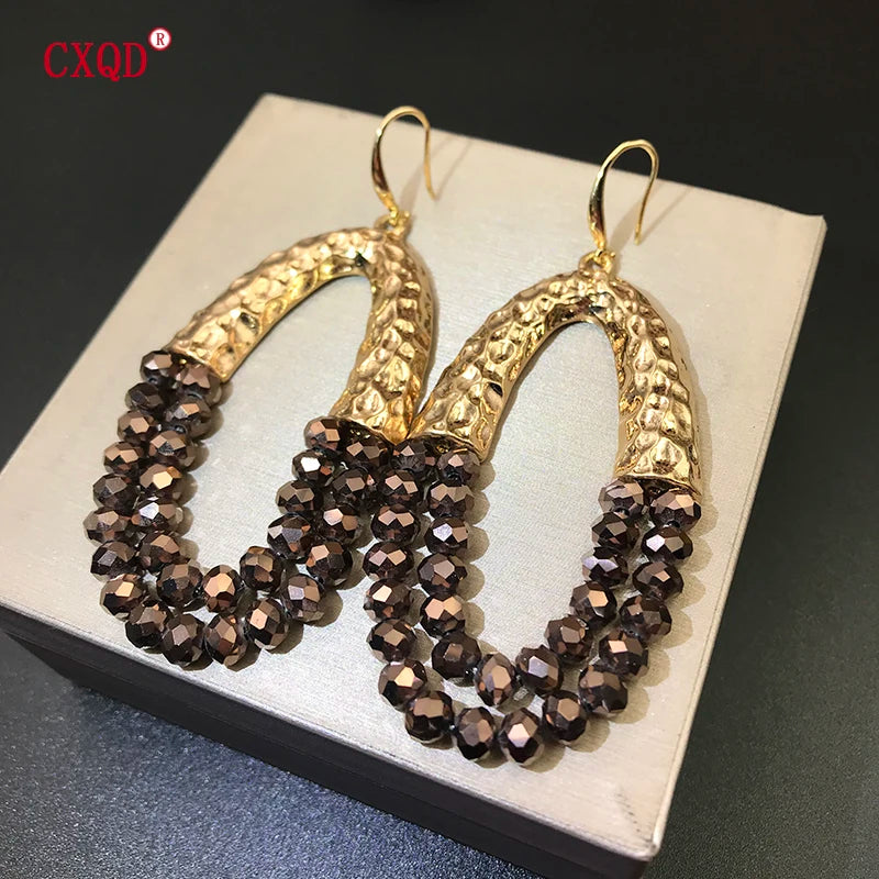 Muse Essentials - Handmade Big Long Oval Glass Beads Earrings