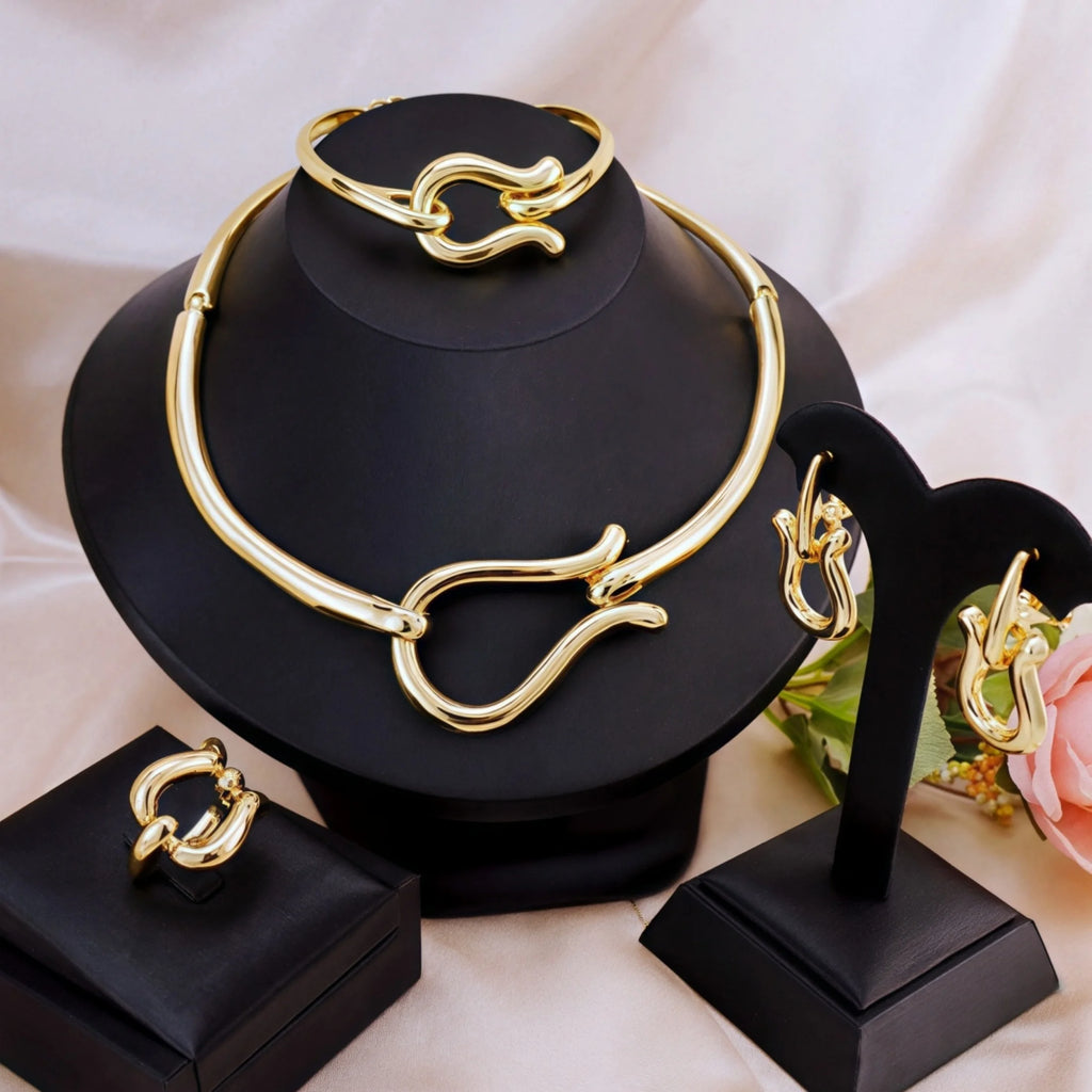 Muse Essentials Fashion Jewelry Sets For Women Gold Color Choker Necklace Earring Set