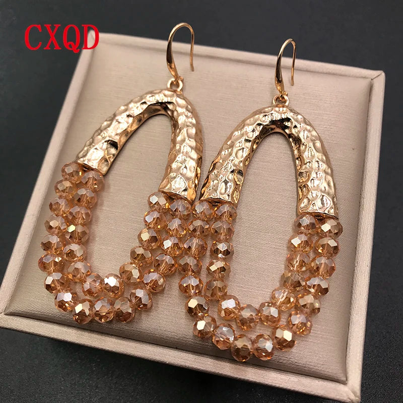 Muse Essentials - Handmade Big Long Oval Glass Beads Earrings