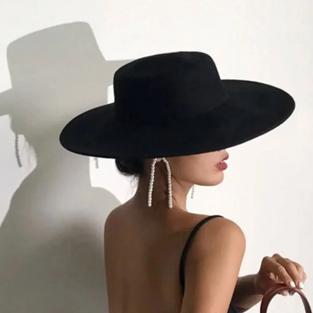 Ivy's Crown French Wide Brim Flat Top Felt Hat Classic Vintage Hat Wide