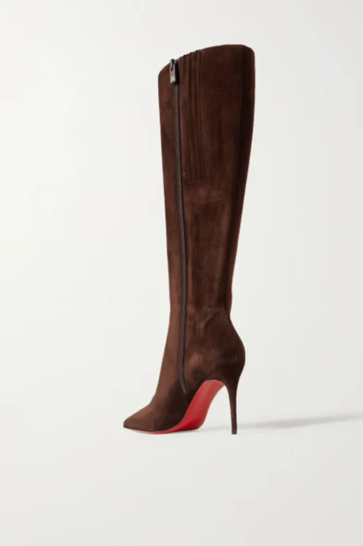 The Muse Step Edit Women's New Red Bottoms Slim High-Heeled Red Bottom Boots with Fashionable Pointed Side Zipper