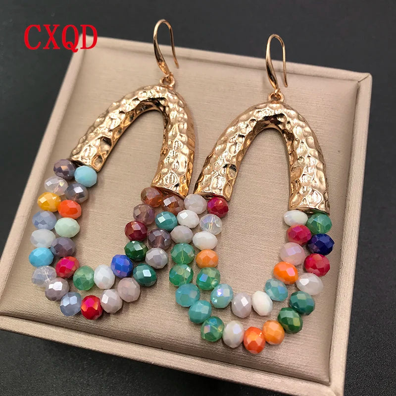 Muse Essentials - Handmade Big Long Oval Glass Beads Earrings