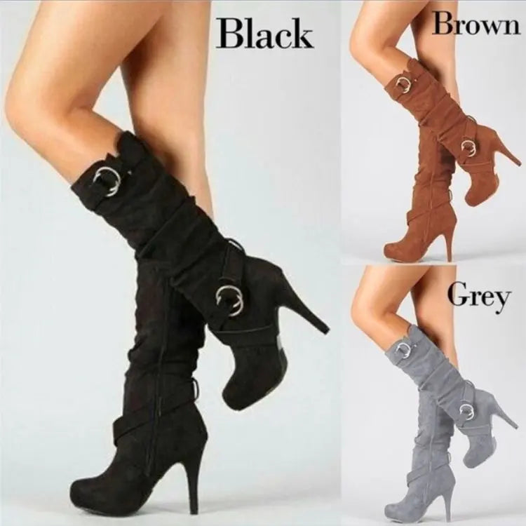 The Muse Step Edit Sexy Knee High Women Boots Thin High Heel Round Toe Platform Boots