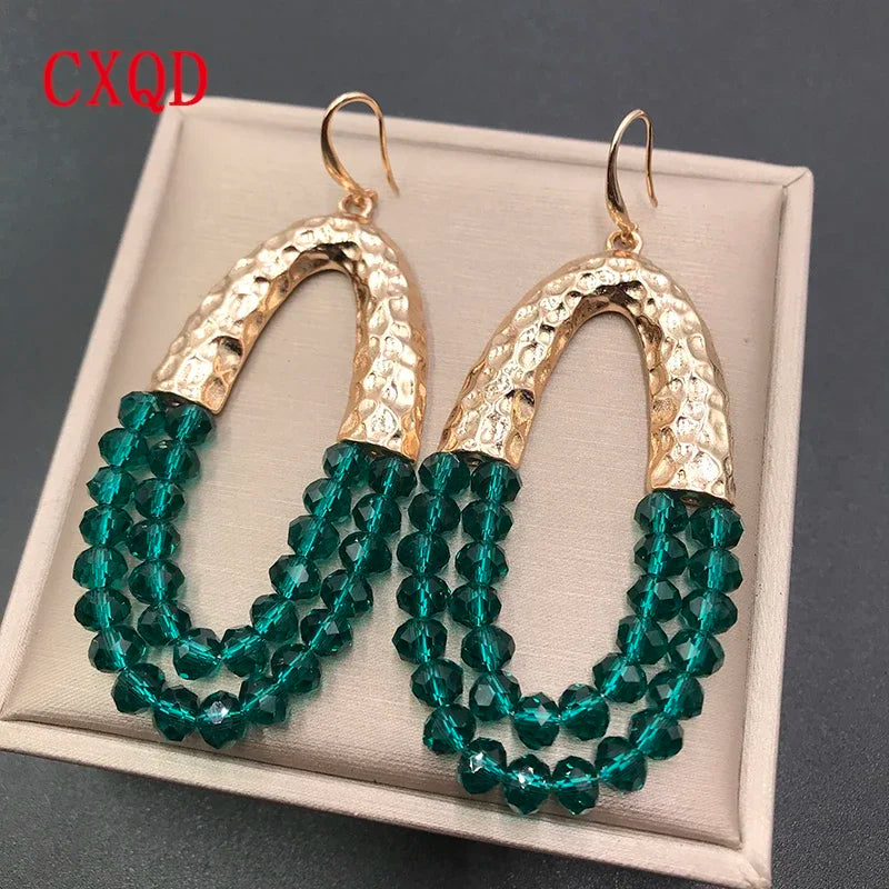 Muse Essentials - Handmade Big Long Oval Glass Beads Earrings