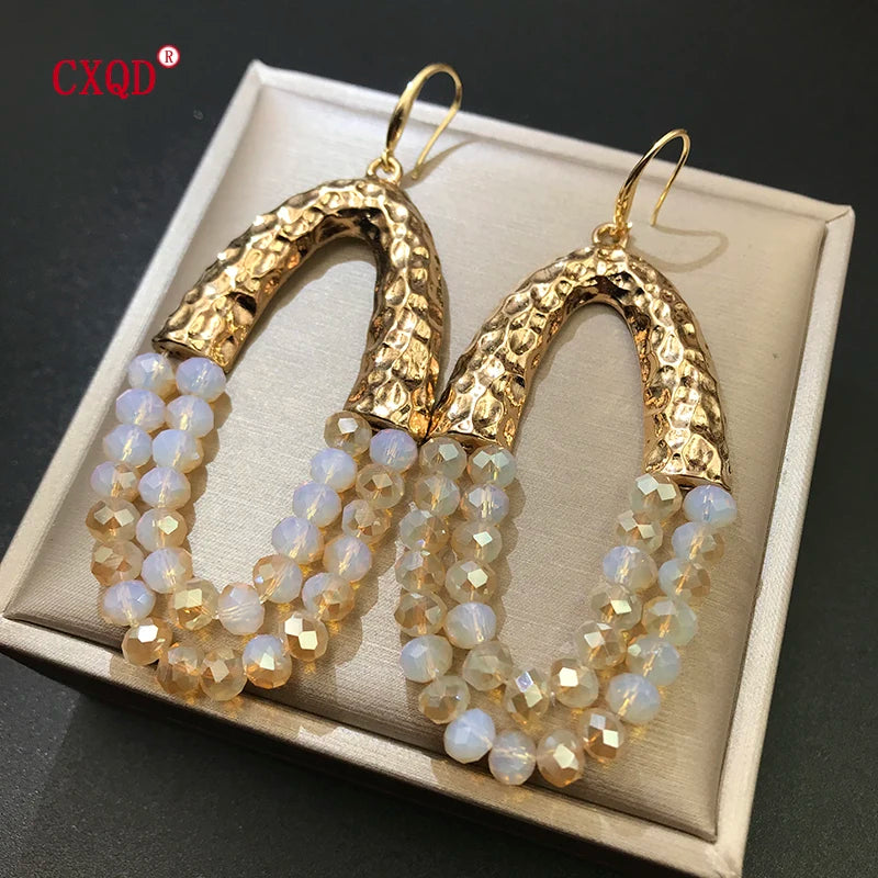 Muse Essentials - Handmade Big Long Oval Glass Beads Earrings