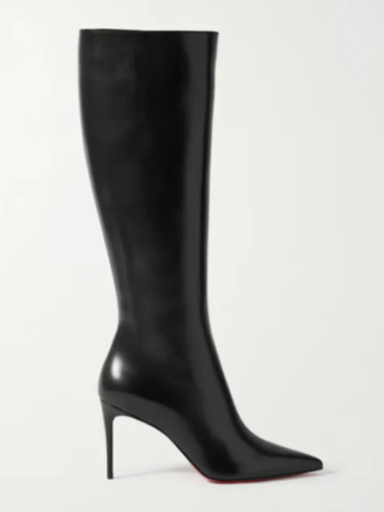 The Muse Edit New Classy High Heel Knee Fashion Pointed Side Zipper Fashion Women's Mid Top Boots