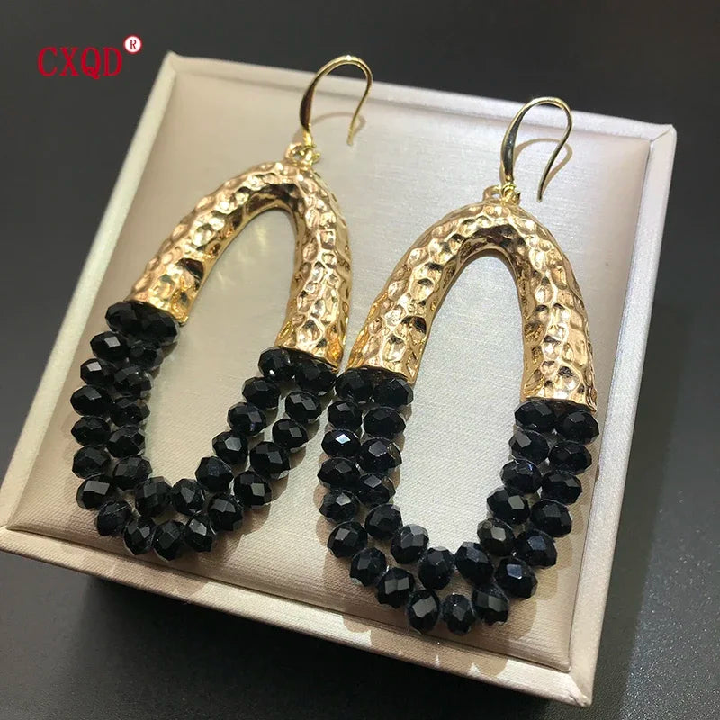 Muse Essentials - Handmade Big Long Oval Glass Beads Earrings