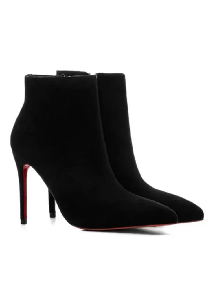 The Muse Step Edit Women's New Red Bottoms Slim High-Heeled Red Bottom Boots with Fashionable Pointed Side Zipper