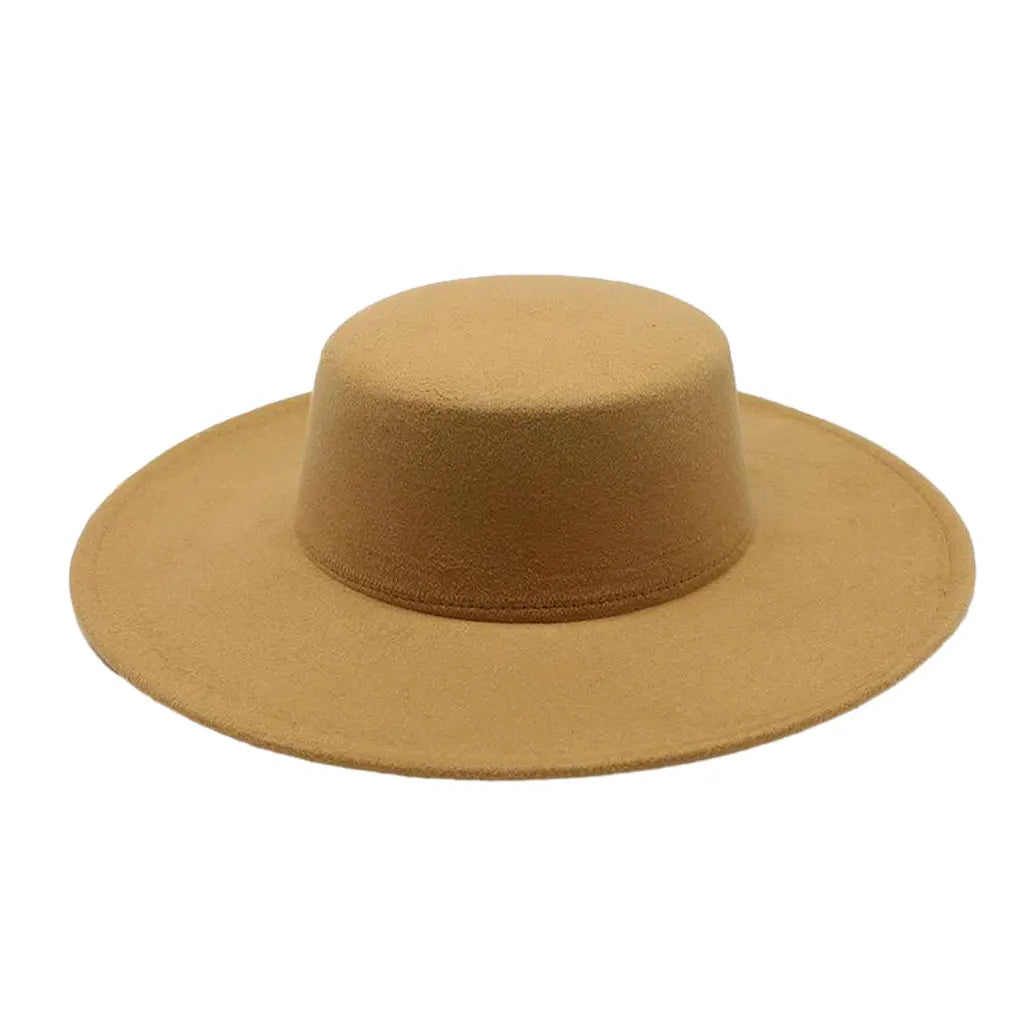 Ivy's Crown French Wide Brim Flat Top Felt Hat Classic Vintage Hat Wide