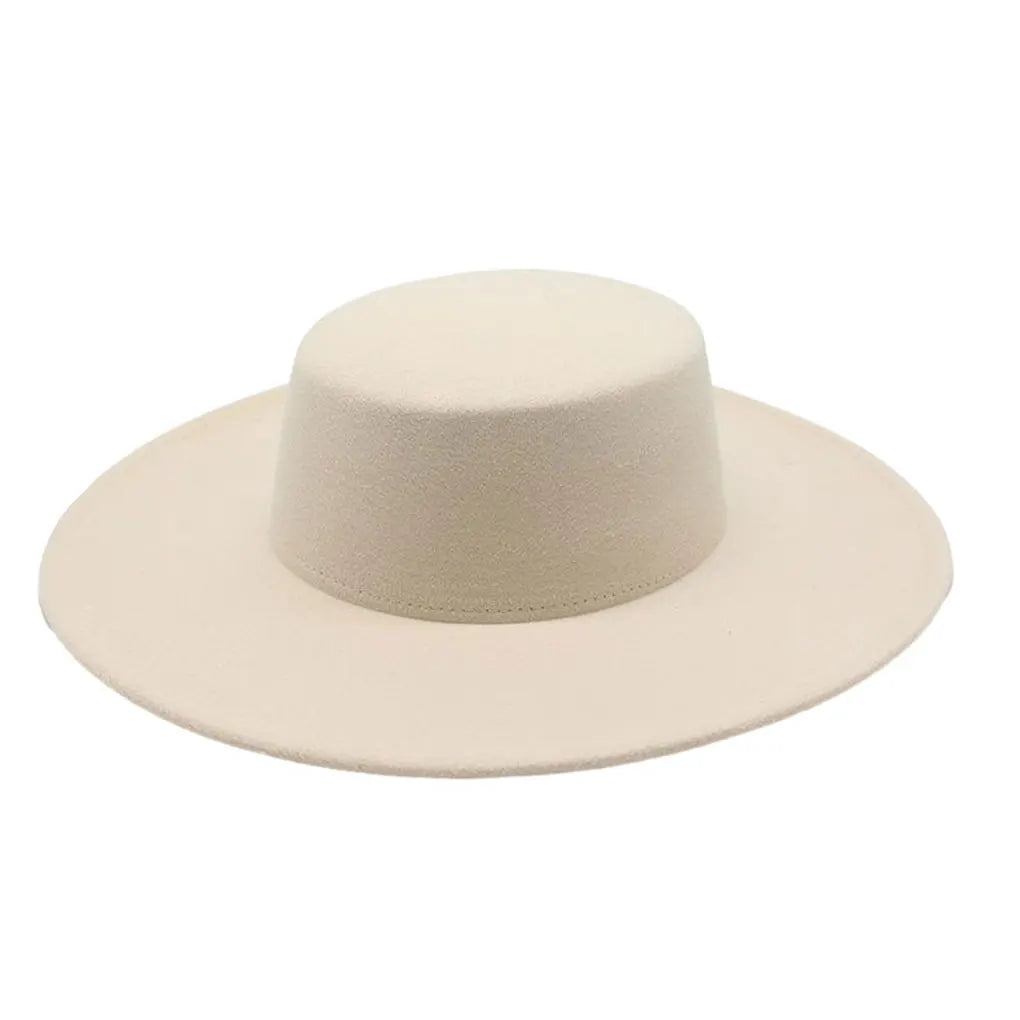 Ivy's Crown French Wide Brim Flat Top Felt Hat Classic Vintage Hat Wide