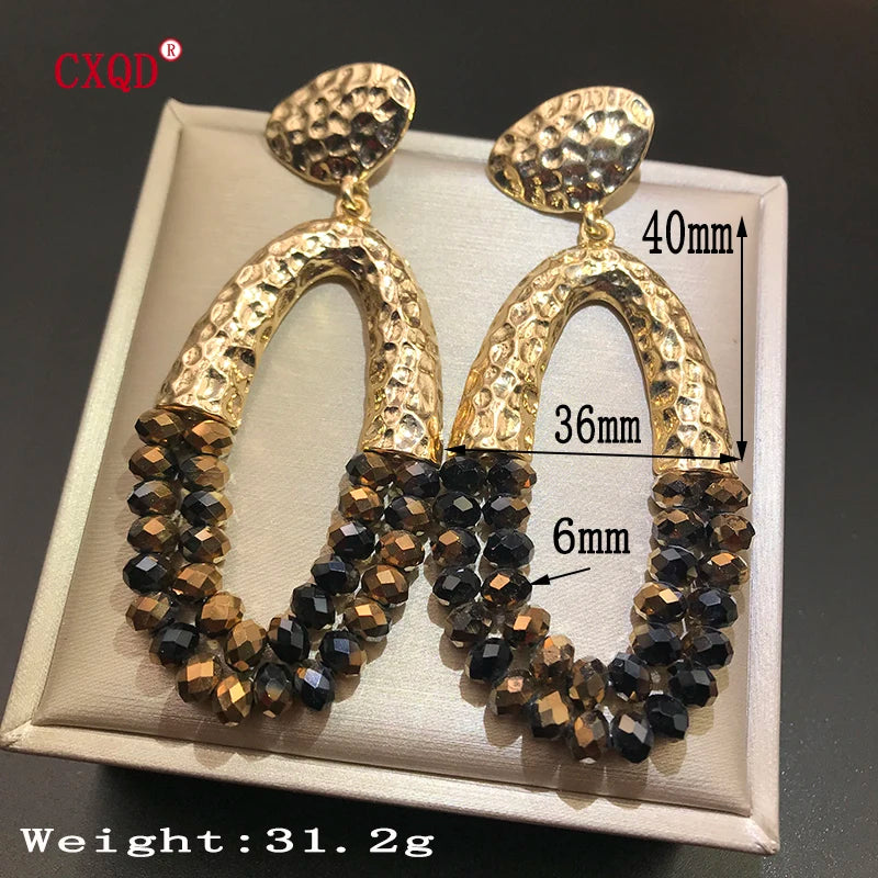 Muse Essentials - Handmade Big Long Oval Glass Beads Earrings