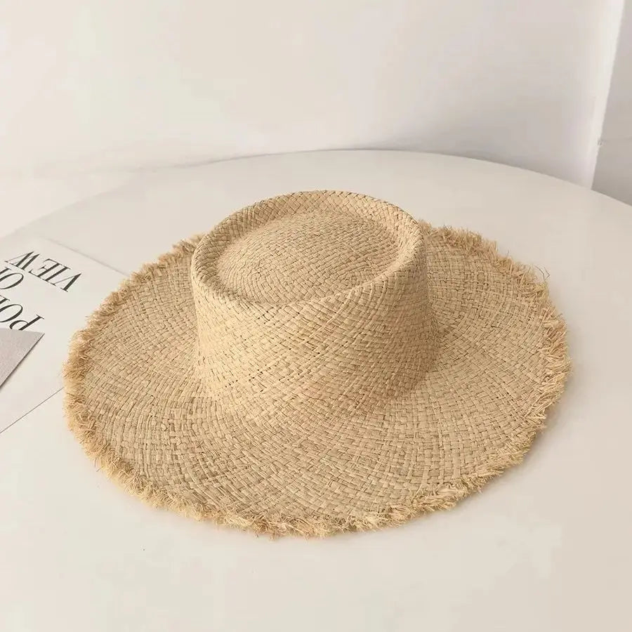 Ivy's Crown Straw Hat Wide Brim French Elegant Square Ribbon Hat