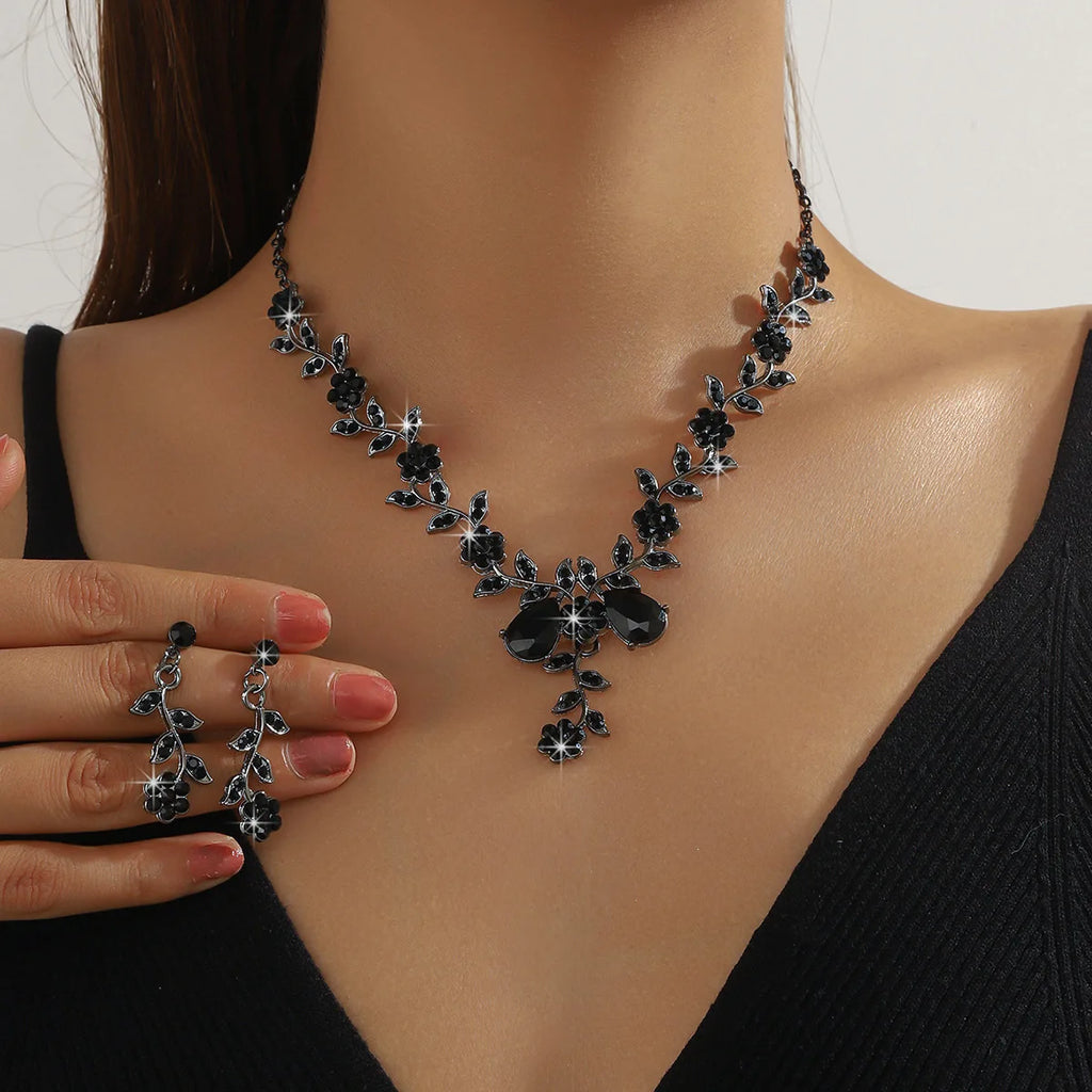 Muse Essentials Floral Vine Sparkling Rhinestones Elegant Flower Necklace and Earrings Set