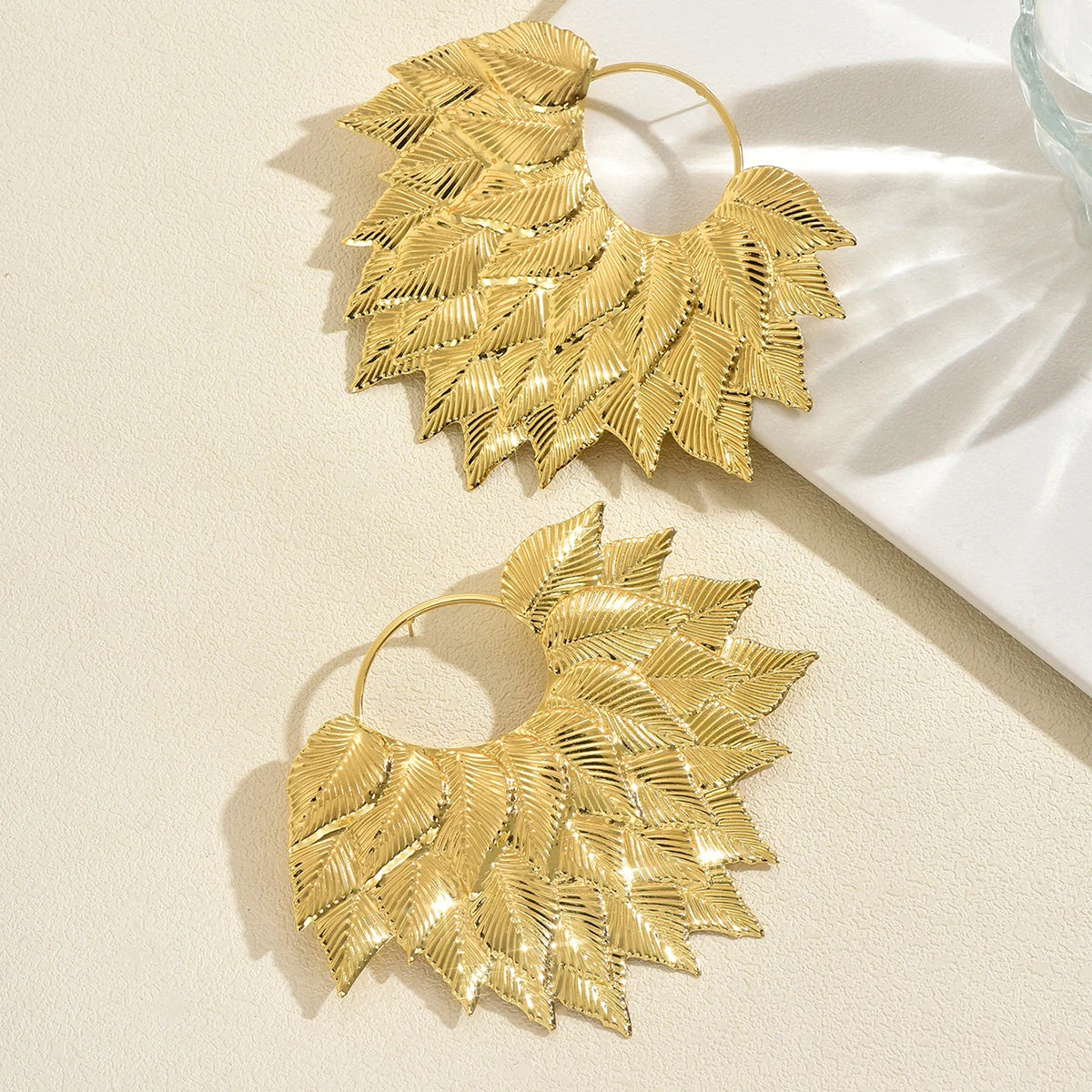 Muse Essentials - Statement Leaf Cluster Big Hoop Earrings Bold Bohemian Style Gold /Silver                     Color Leaf Earrings Women's Daily Bold Jewelry