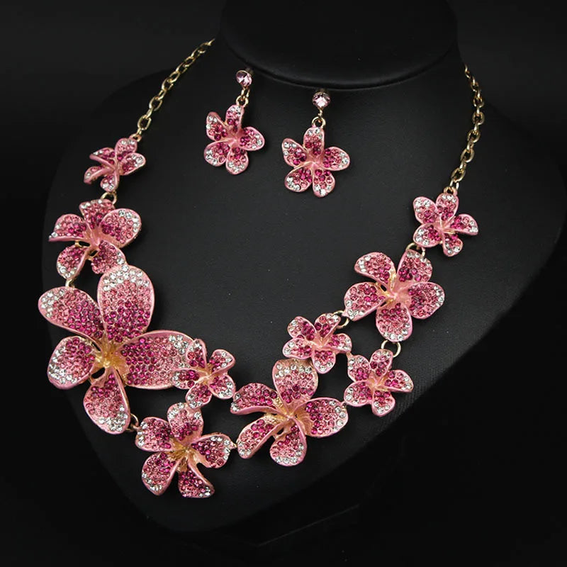 Muse Essentials Luxury Full Crystal Flower Jewelry Set