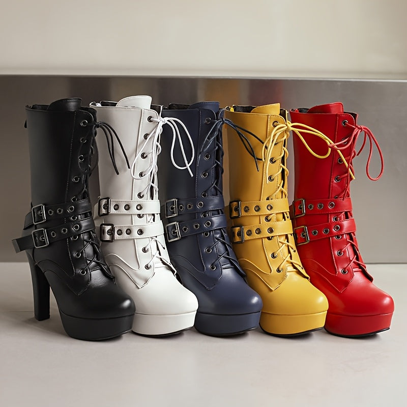 The Muse - Lace-up Thin Heel High Heel Platform Short Boots