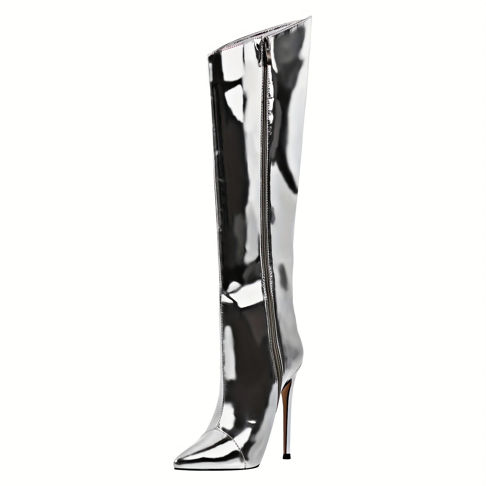 The Muse - Metallic Silver Stiletto Pointed Toe Knee High Fashion Boots