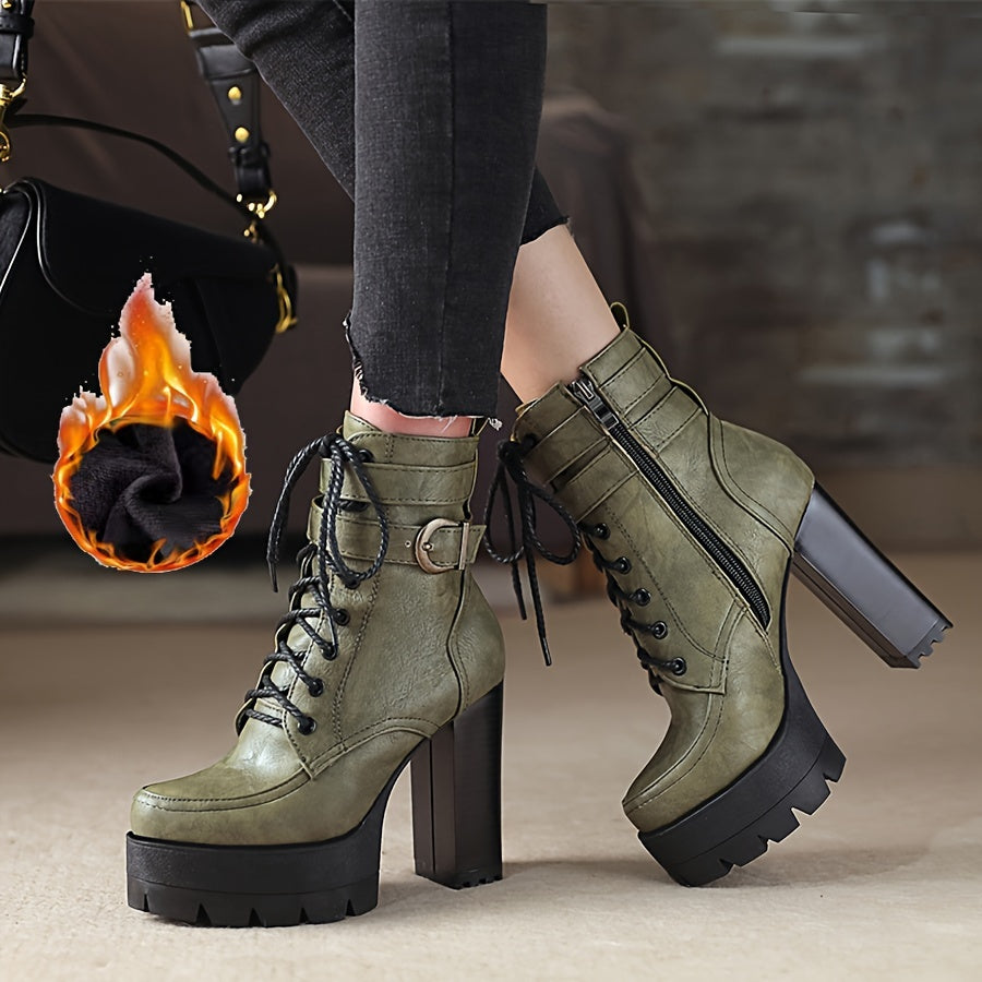 Ivy Muse - Chic Women's Block Heeled Ankle Boots - Side Zipper Closure - Comfortable Faux Leather, Stylish & Durable