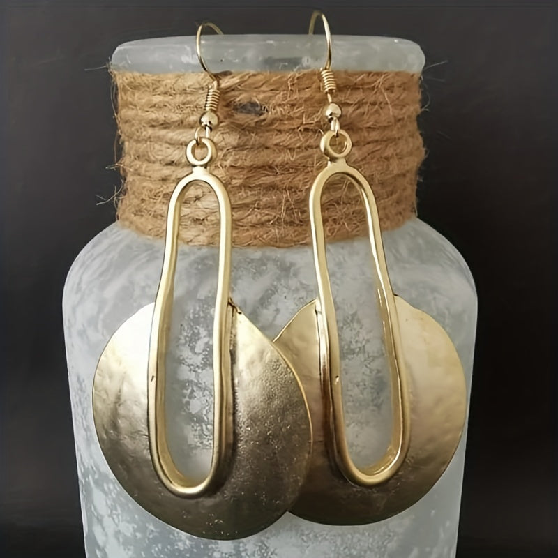 Muse Essentials - Golden Round Dangle Earrings Retro Bohemian Style