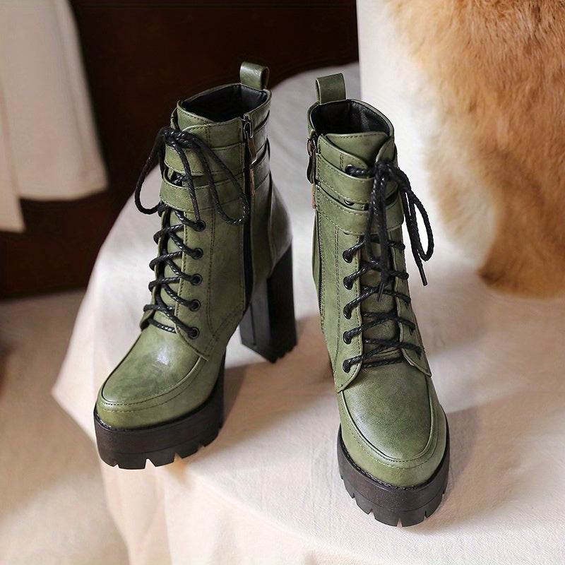 Ivy Muse - Chic Women's Block Heeled Ankle Boots - Side Zipper Closure - Comfortable Faux Leather, Stylish & Durable